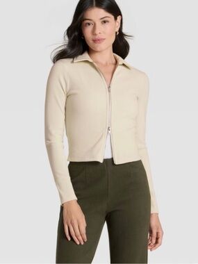 A New Day Cream Zip-Front Ribbed Long Sleeve Cardigan